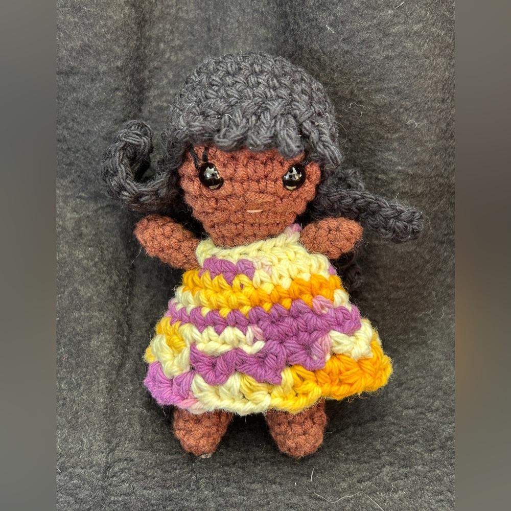 Handmade Crochet Doll with Colorful Dress